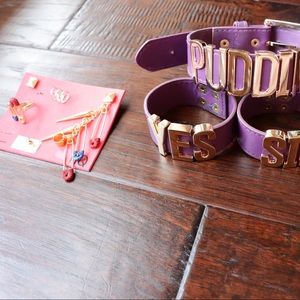HARLEY QUINN Leather Chocker/2 Cuffs/3 Earring Set